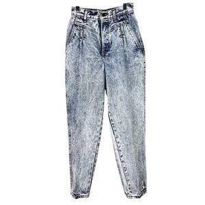 Vintage Sunset Blues Acid Wash Denim Jeans High Waisted Straight Leg Pleated 00